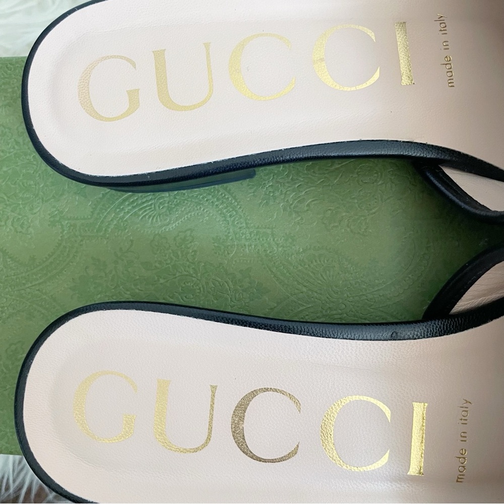 Gucci Jolie GG Marmont Slide Sandal Black White Leather size 39.5 - Picture 7 of 16